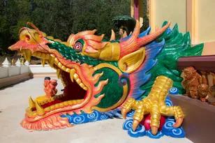 Colourful dragon sculpture at a Thai temple from the brochure